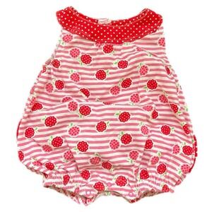 B.T. Kids Bubble Romper Red Pink Raspberry‎ Polka Dot Ruffle 3-6M